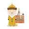 Russian empire cartoon character with Saint Basils Cathedral. Vector Illustration.