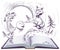 Russian fairy tale bun open book illustration. Sly fox and bun on track