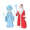 Russian Father Frost also known as `Ded Moroz` and his granddaughter `Sneguroschka`. Hand drawn cartoon illustration