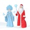 Russian Father Frost also known as `Ded Moroz` and his granddaughter `Sneguroschka`. Vector cartoon illustration