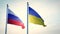 Russian federation tricolor and Ukraine flags depict conflict between Kiev and moscow