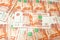 Russian five thousand rubles banknotes background.