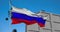 Russian flag on a background of viruses and a fence animation.