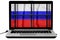 Russian flag behind black metal bars of a grate on the computer screen