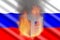 Russian flag burning ballot box 3D Illustration