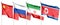 The Russian flag, the Chinese flag, the northern Korean flag and the Iranian flag