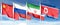 The Russian flag, the Chinese flag, the northern Korean flag and the Iranian flag