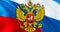 Russian flag with Coat of arms of Russia. Kremlin presidential Coat of arms of Russia, 3d rendering. Russian eagle. Russian