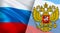 Russian flag with eagle emblem  waving in wind. Realistic Russian Flag background. Russia Flag Looping Closeup  Full HD . Russia