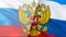 Russian flag. Russian flag with eagle emblem  waving in wind. Realistic Russian Flag background. Russia Flag Looping Closeup  Full