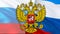 Russian flag. Russian flag with eagle emblem  waving in wind. Realistic Russian Flag background. Russia Flag Looping Closeup  Full