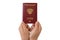 Russian foreign passport in the hands.