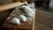 Russian fresh handmade dumplings lying on the wooden table on the cutting board