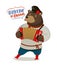 Russian fun bear playing accordion. Welcome to Russia, banner. Cartoon vector illustration