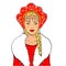 Russian girl with a scythe and in kokoshnike. National clothes of Russia. Vector object on a white background