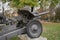 Russian howitzer gun from year 1938.  Divisional artillery piece. Military anti tank equipment. Russian army weapon from World War