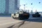 The Russian landed Shell BTR-MDM floating armored personnel carrier goes around the city.