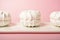 Russian marshmallow zefir dessert served on white plate, pink background