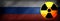 The Russian national colors and nuclear symbol on a blackboard background