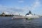 Russian Navy frigate Admiral Kasatonov on Neva river in the centre of  St. Petersburg, Russia, 20 July 2019