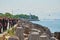 Russian navy sailors in uniform standing in row in harbor, Russian Navy Day parade at Baltic Sea