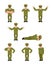Russian Officer set poses. Soldier happy and yoga. sleeping and