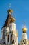 Russian Orthodox Church towers with three domes