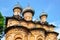 Russian orthodox church with wooden domes and crosses ag