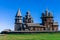 Russian Orthodox Churches with their domes and crosses against bright blue sky