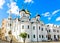 Russian ortodox white church with bell tower on the street of old Havana, Cuba