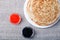 Russian pancakes - blini with red and black caviar