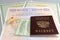 Russian passport with baby dummy and maternal, birth and pension