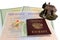 Russian passport with baby dummy, model of house and maternal, b