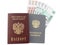 Russian passport, labor book and money