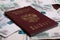 Russian passport with money for shopping abroad, travel and entertainment.