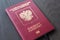 Russian Passport on wooden table. Close up