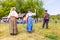 Russian peasant women lead dance to the accordion music for the audience