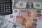 Russian ruble against us dollars, banknotes close-up