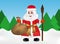 Russian Santa Claus or Father Frost also known as Ded Moroz with staff and keeps a bag full of gifts in the snow forest on the