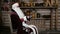 Russian Santa Claus sitting in the chair, reading new year`s letter