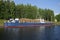 Russian ship STK-1004 loaded with timber stands in the customs area of the Saimaa canal. Finland