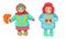 Russian small children in folk clothes. Vector characters on white background