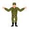 Russian soldier happy. Warrior merry. Joyful Military in Russia.