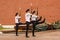 Russian soldier honor guard at the Kremlin wall. Tomb of the Unknown Soldier in Alexander Garden in Moscow.