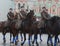 Russian soldiers- cavalry in the form of the Great Patriotic War at the parade on Red Square in Moscow.