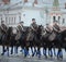 Russian soldiers- cavalry in the form of the Great Patriotic War at the parade on Red Square in Moscow.