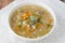 Russian soup rassolnik with chicken gizzards and barley, top vie