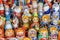 Russian souvenirs. a variety of painted wooden dolls