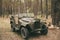 Russian Soviet World War II Four-wheel Drive Army Truck Gaz-67 Car In Forest.