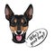 Russian Toy Terrier Portrait. Who is good boy lettering. Dog breed. Smiling dog. Vector.